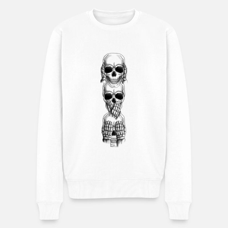 Schädel Sinne vertikal - Männer Premium Bio Pullover - Weiß