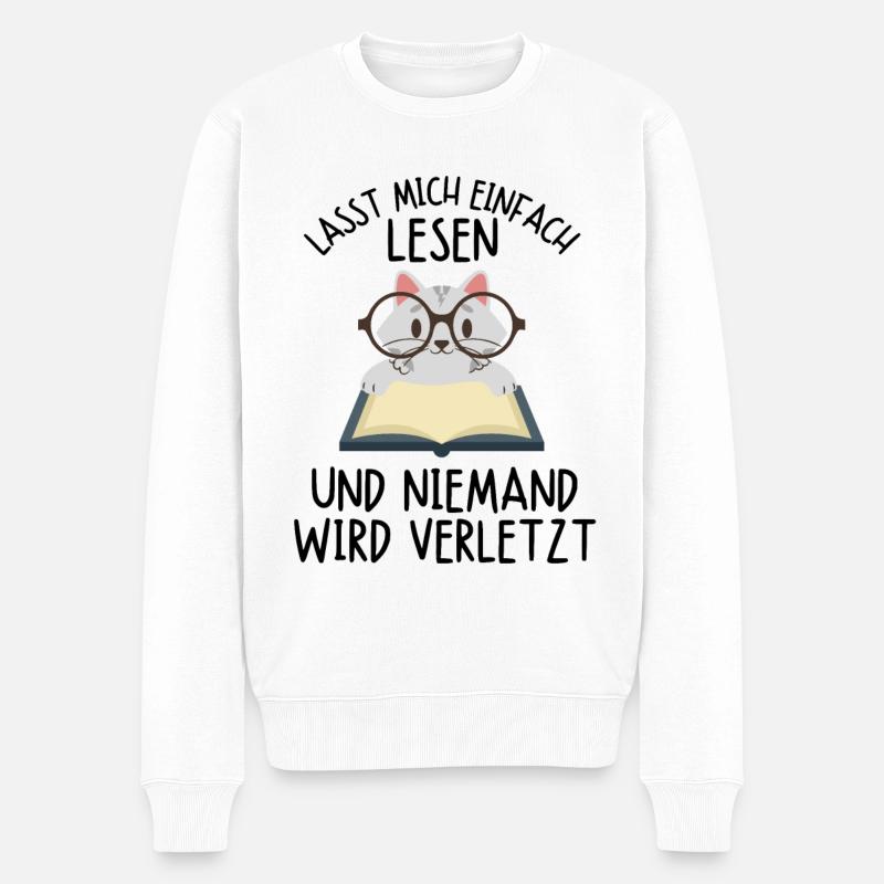 Leseratte Katze Katzen Buch Bücher Kätzchen Spruch - Männer Premium Bio Pullover - Weiß