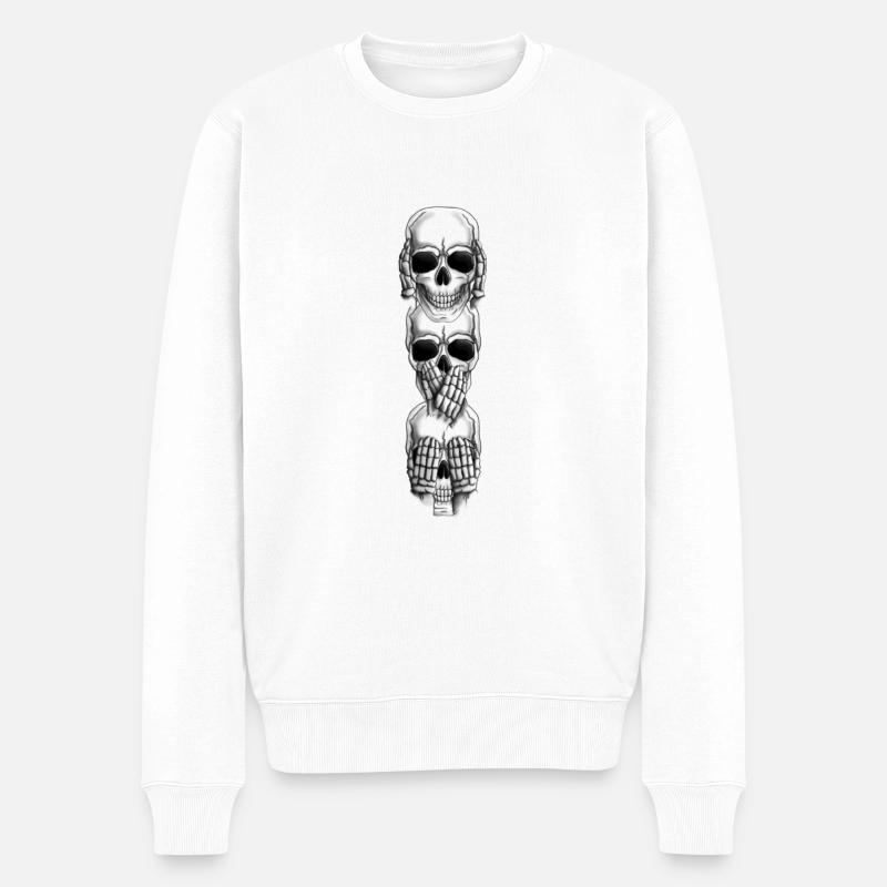Schädel Gesten vertikal - Männer Premium Bio Pullover - Weiß