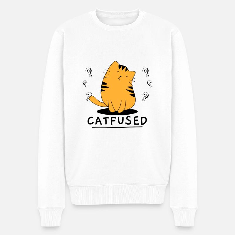 Verwirrt Katze Wortspiel Katzen Geschenk - Männer Premium Bio Pullover - Weiß