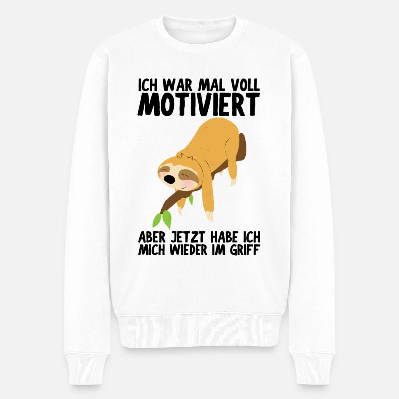 Faultier Sloth Faultiere Spruch faul schlafen Tier - Männer Premium Bio Pullover - Weiß
