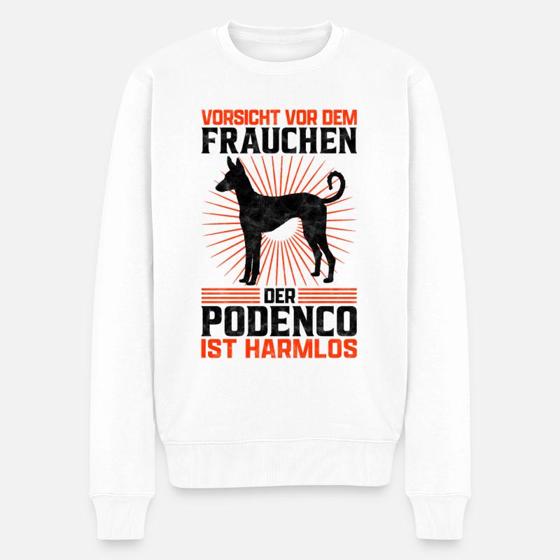 Podenco Frauchen spanischer Jagdhund Spruch - Männer Premium Bio Pullover - Weiß