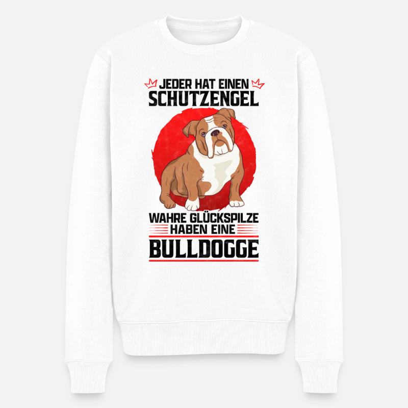 Olde English Bulldogge mein Schutzengel Spruch - Männer Premium Bio Pullover - Weiß