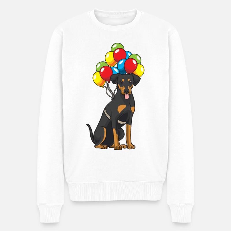 Deutscher Pinscher Hund mit Luftballons - Männer Premium Bio Pullover - Weiß