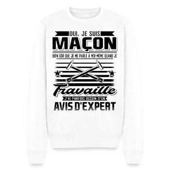 Maçon Maçonnerie Humour Dicton - Pull Premium bio Homme - blanc - Devant - Thijin (182cm)