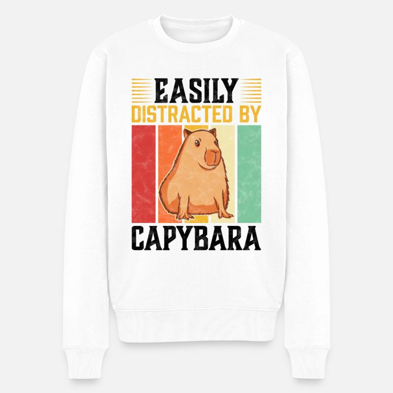 Abgelenkt durch Capybara Wasserschwein Spruch - Männer Premium Bio Pullover - Weiß