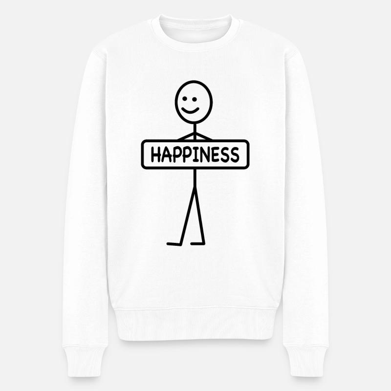 HAPPINESS Strichmännchen Happy Glücklichsein Glück - Männer Premium Bio Pullover - Weiß