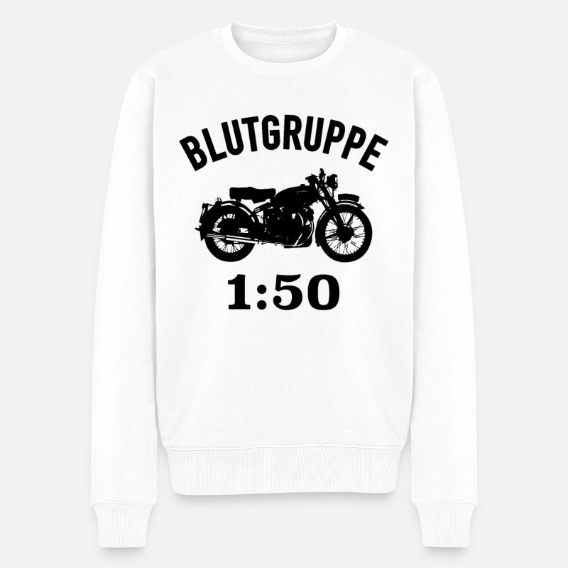 Blutgruppe 1:50 Zweitakter Gemisch Moped Motorrad - Männer Premium Bio Pullover - Weiß