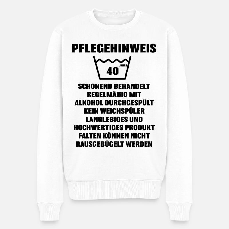 Pflegehinweis 40 Jahre - Männer Premium Bio Pullover - Weiß