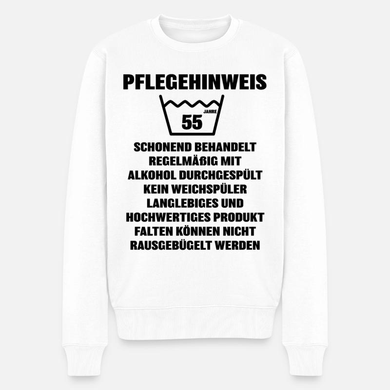 Pflegehinweis 55 Jahre - Männer Premium Bio Pullover - Weiß