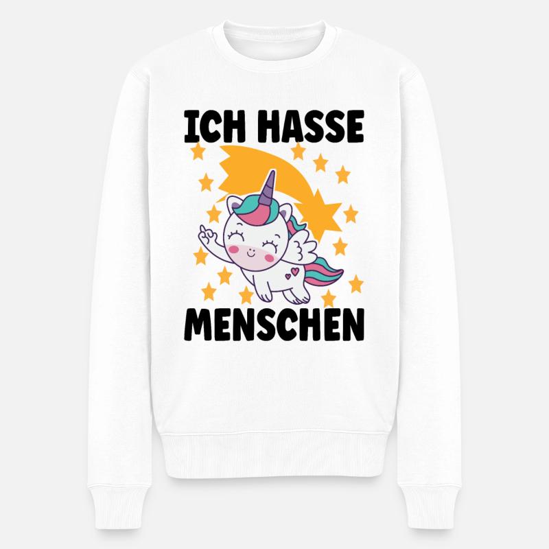 Ich hasse Menschen Einhorn Stinkefinger - Männer Premium Bio Pullover - Weiß
