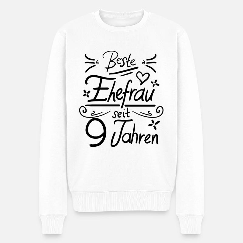 9 Hochzeitstag - Beste Ehefrau seit 9 Jahren - Männer Premium Bio Pullover - Weiß