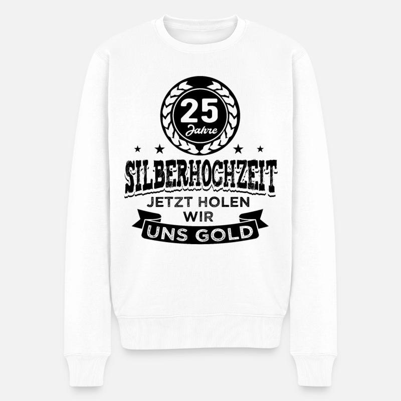 Silberhochzeit 25 Jahre Verheiratet Hochzeitstag - Männer Premium Bio Pullover - Weiß