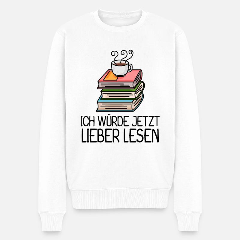 Kaffee Buch lesen - Männer Premium Bio Pullover - Weiß