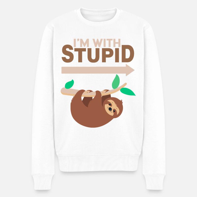 I’m With Stupid - Sloth - Pull Premium bio Homme - blanc