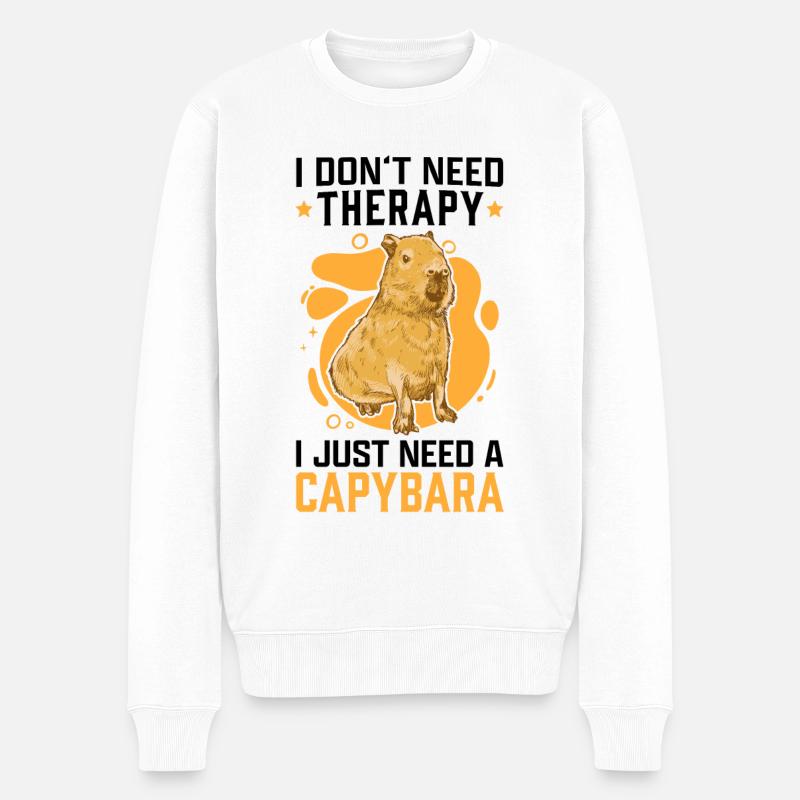 Capybaras sind meine Therapie Capybara - Männer Premium Bio Pullover - Weiß
