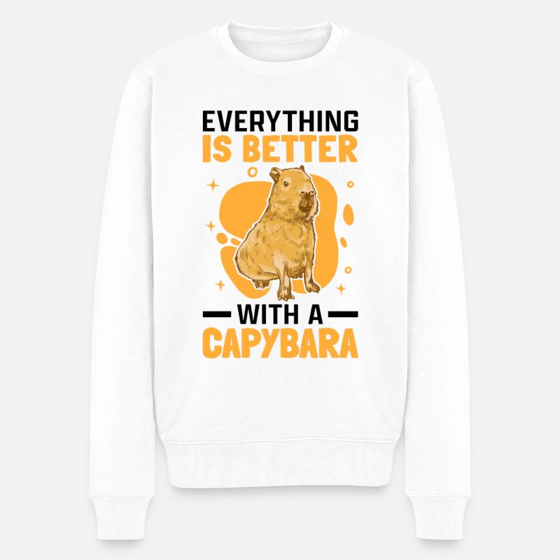 Alles ist besser mit Capybara Wasserschwein - Männer Premium Bio Pullover - Weiß