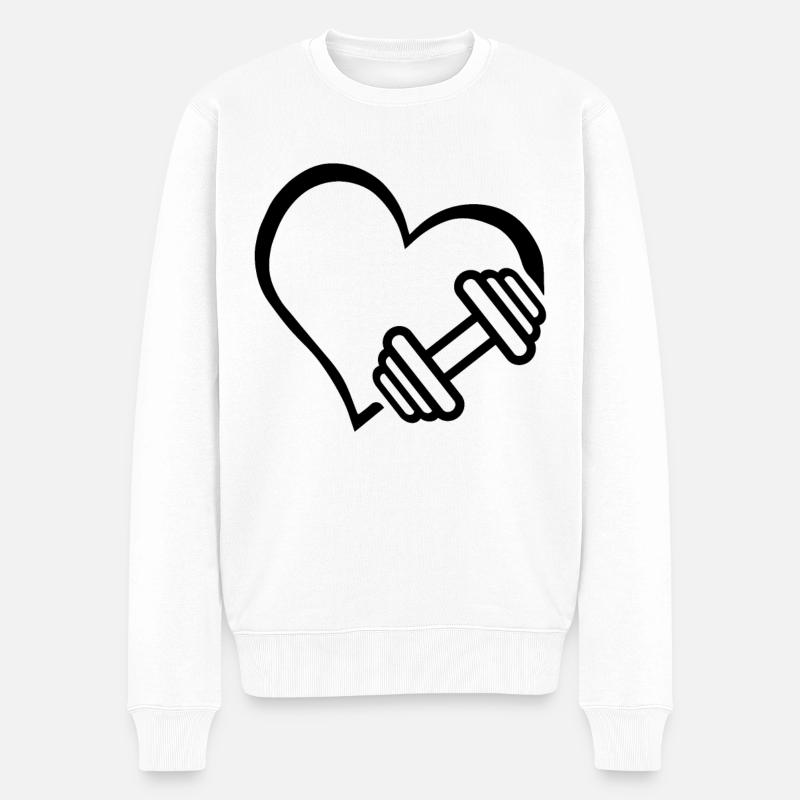 Hantel Herz - Männer Premium Bio Pullover - Weiß