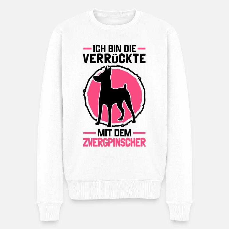 Verrückte mit Zwergpinscher Rehpinscher Pinscher - Männer Premium Bio Pullover - Weiß