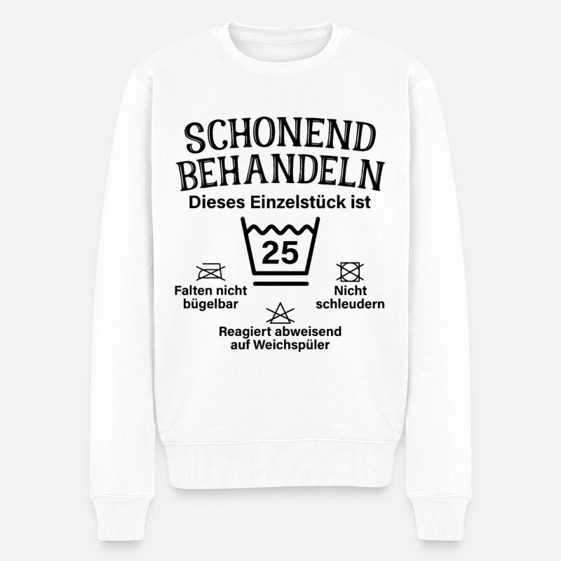 Schonend Behandeln Einzelstück 25. Geburtstag - Männer Premium Bio Pullover - Weiß