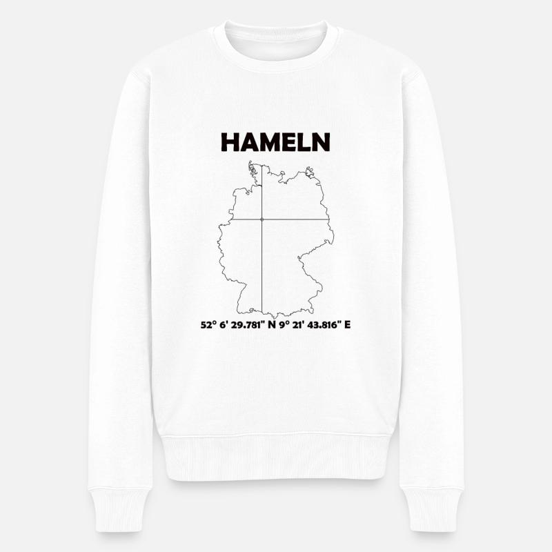 Hameln Karte - Männer Premium Bio Pullover - Weiß
