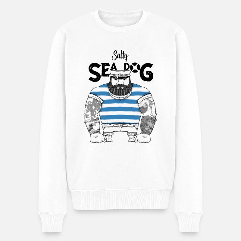 "Salty Sea Dog" Seemann aesthetic Seefahrer Design - Männer Premium Bio Pullover - Weiß