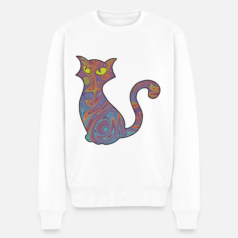 Psychedelische Katze - Männer Premium Bio Pullover - Weiß