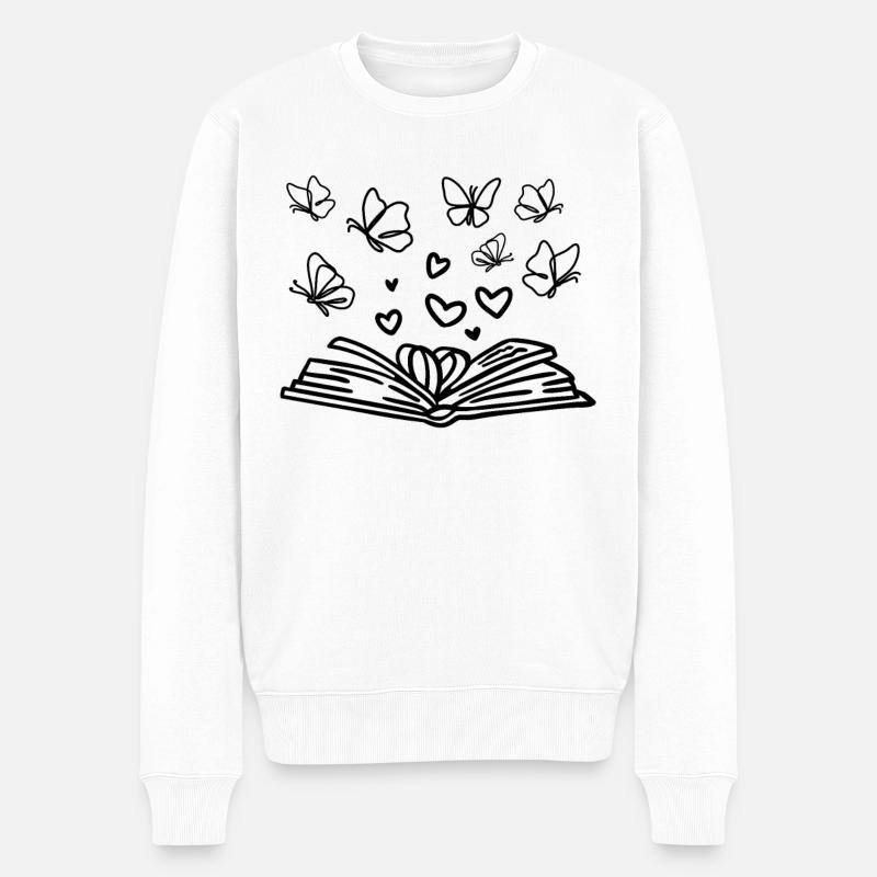 Buch lesen Bücherwurm Buch Herzen Schmetterlinge - Männer Premium Bio Pullover - Weiß