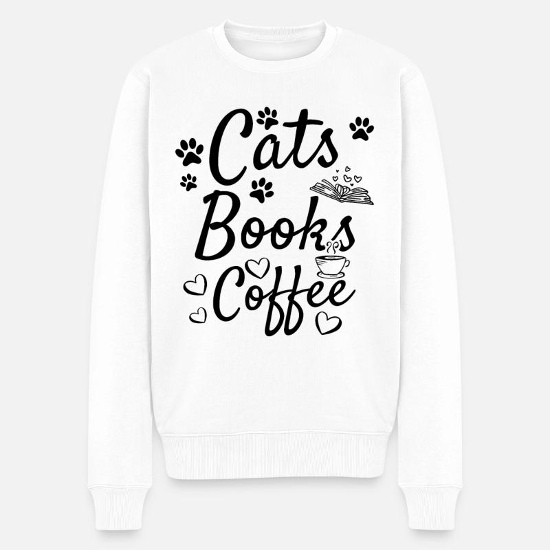 Cats Books Kaffee Bücherwurm Katzenbesitzer - Männer Premium Bio Pullover - Weiß