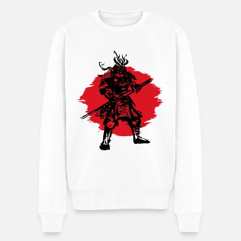 Samurai Japanischer Krieger Blutmond Design - Männer Premium Bio Pullover - Weiß