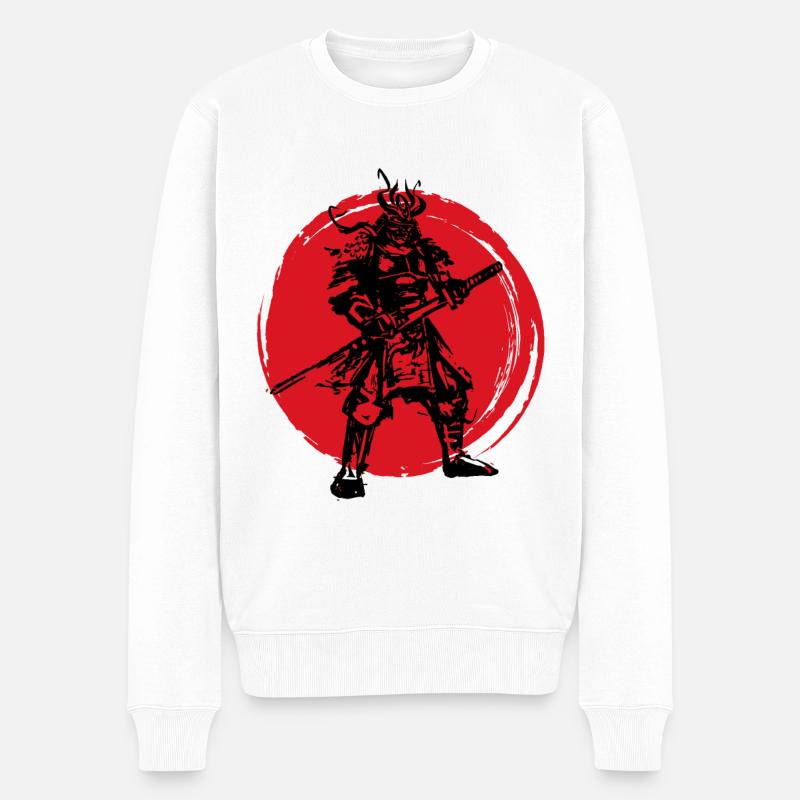 Samurai Japanischer Krieger Blutmond Design - Männer Premium Bio Pullover - Weiß
