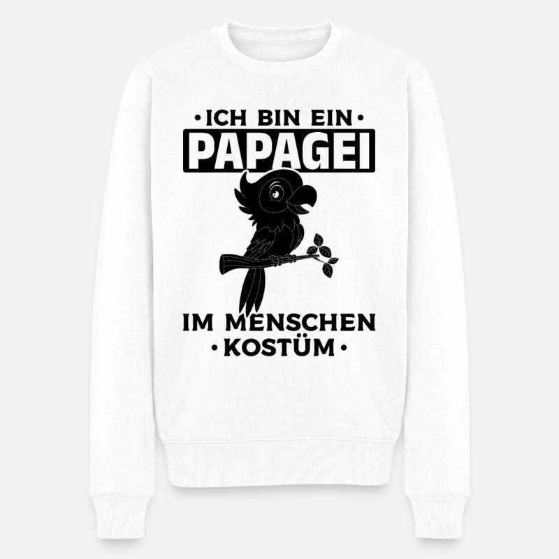 Ich bin ein Papagei Im Menschen Kostüm - Papagei - Männer Premium Bio Pullover - Weiß