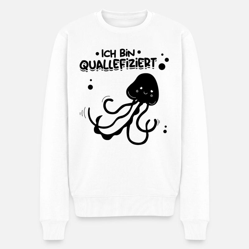 Lustige Qualle I Ich Bin Quallefiziert - Männer Premium Bio Pullover - Weiß