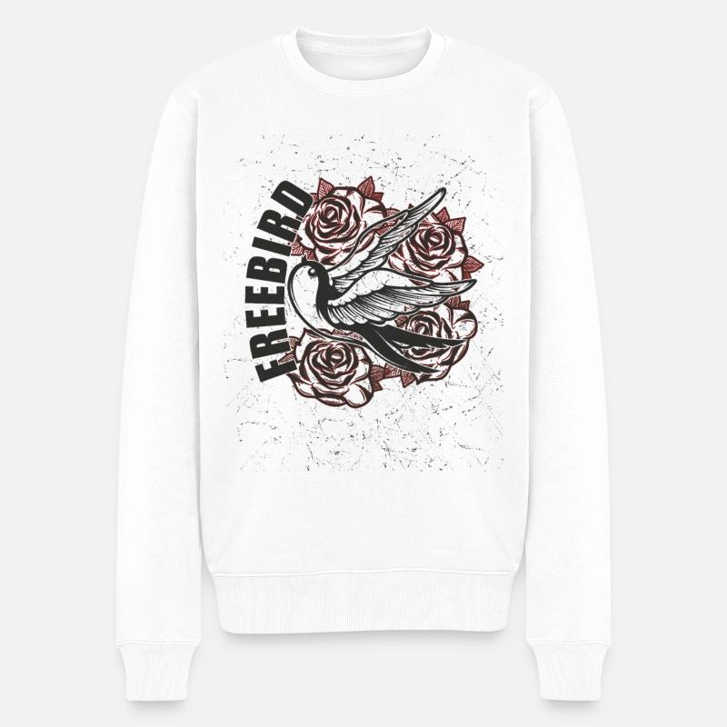 Oldschool Vogelmotiv - Männer Premium Bio Pullover - Weiß