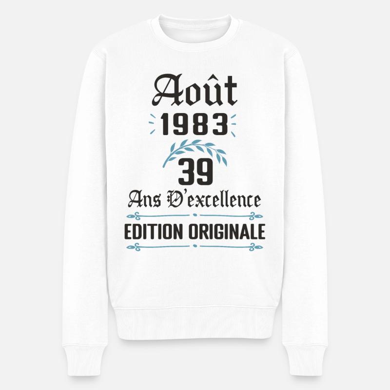 39 ans anniversaire aout 1983 - Pull Premium bio Homme - blanc