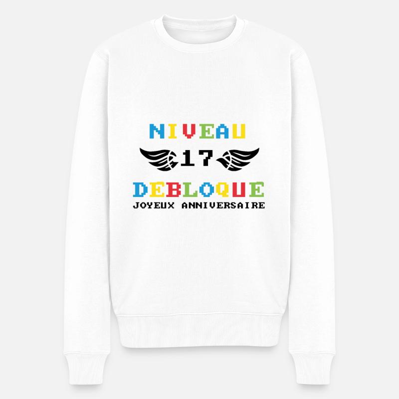 Niveau 17 débloqué joyeux anniversaire - Pull Premium bio Homme - blanc