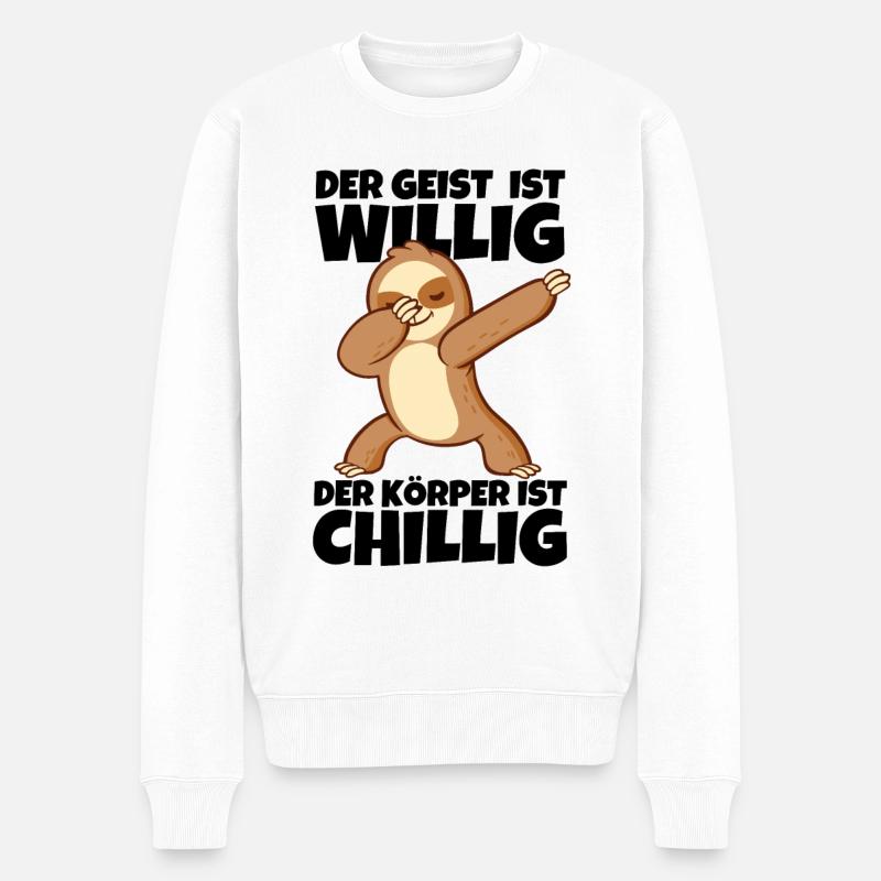 Dabbendes Faultier Spruch für Faulenzer - Männer Premium Bio Pullover - Weiß