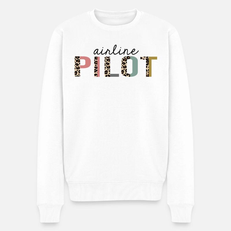 Airline Pilot Leopard Print lustig - Männer Premium Bio Pullover - Weiß