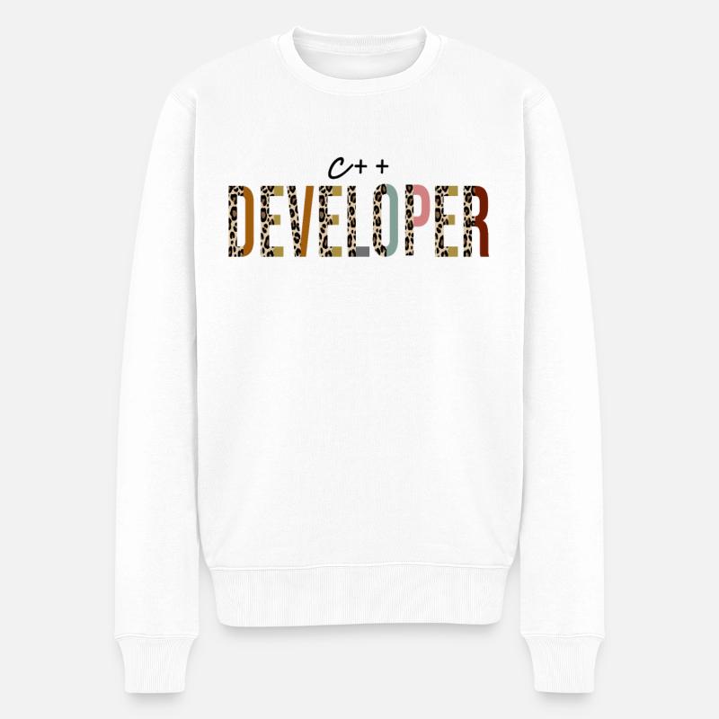 Développeur C++ Leopard Print Funny - Pull Premium bio Homme - blanc