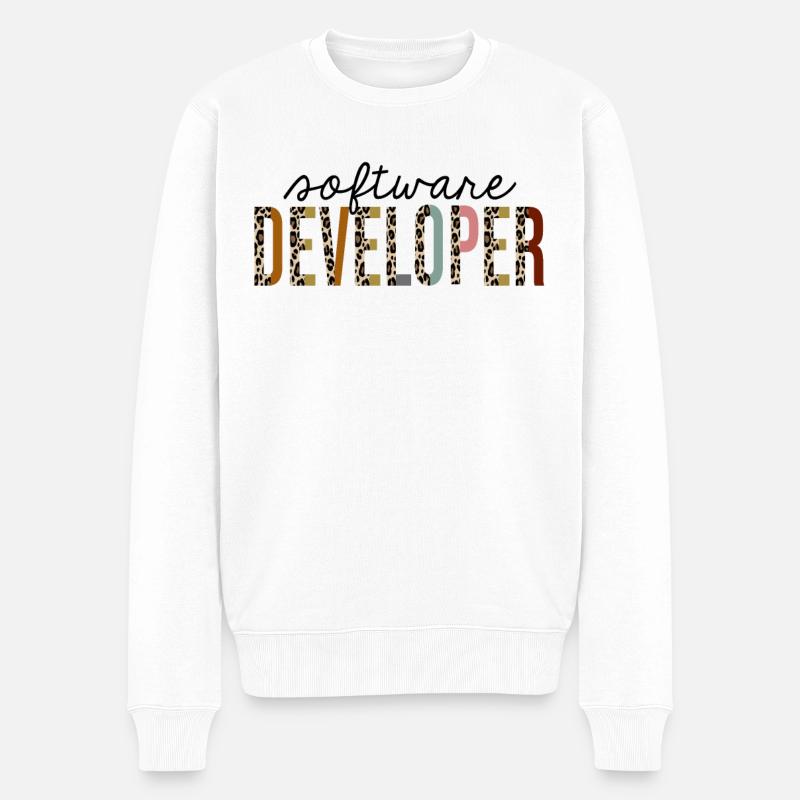 Softwareentwickler Leopard Print Funny - Männer Premium Bio Pullover - Weiß