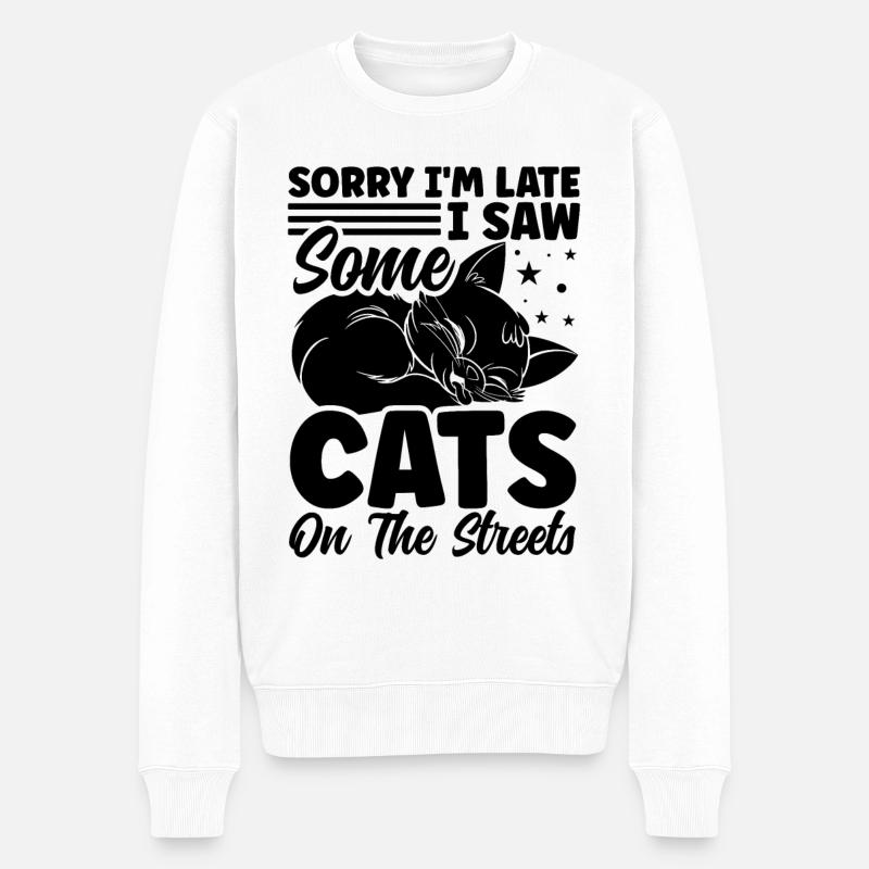 Katze Katzenliebhaber Katzen auf der Straße - Männer Premium Bio Pullover - Weiß