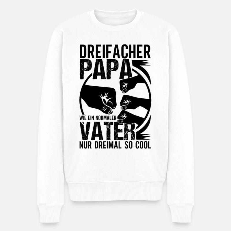 Vatertag Dreifacher Vater Papa hoch 3 Kinder - Männer Premium Bio Pullover - Weiß