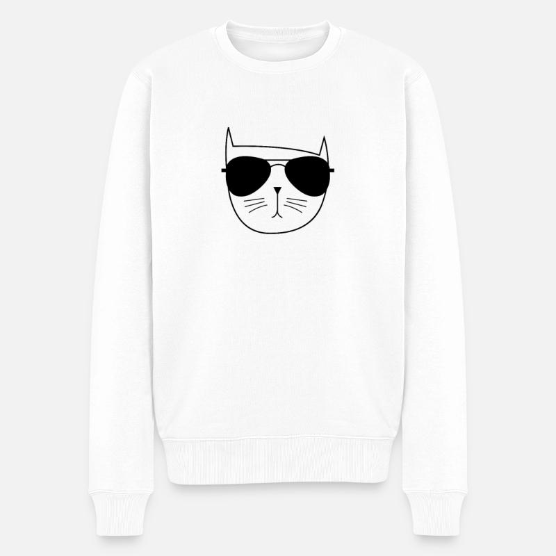 Katze mit Sonnenbrille - Männer Premium Bio Pullover - Weiß