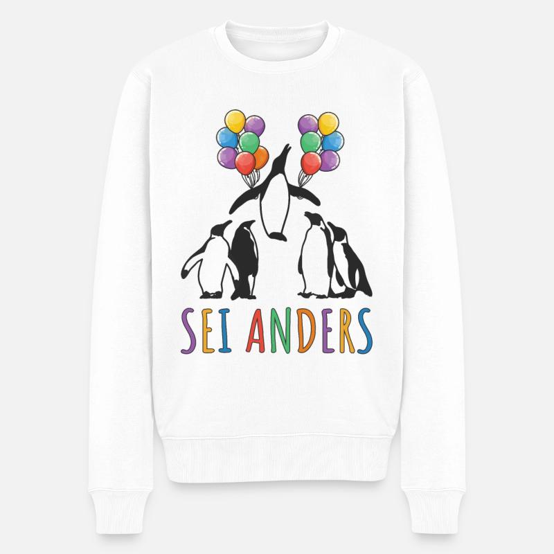 Pinguin Motivation Sei Anders Kreative Menschen - Männer Premium Bio Pullover - Weiß