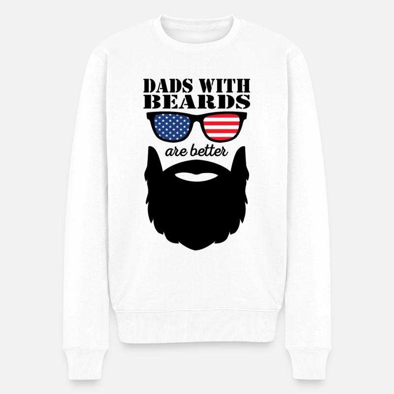 Bärtiger Papa mit Bart Cooler Vater Bartträger - Männer Premium Bio Pullover - Weiß