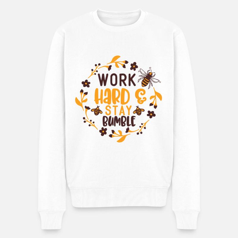 Work Hard & Stay Bumble - Männer Premium Bio Pullover - Weiß