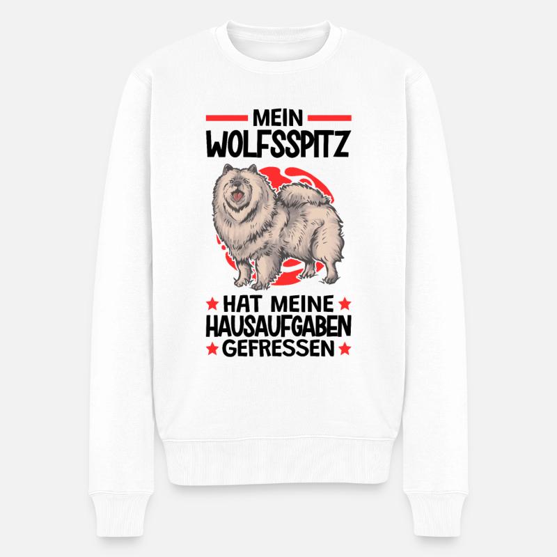 Wolfsspitz Hausaufgaben deutscher Spitz Keeshond - Männer Premium Bio Pullover - Weiß