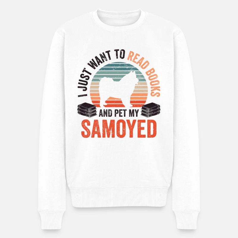 Lesen und Samojede streicheln Samojedenspitz - Männer Premium Bio Pullover - Weiß