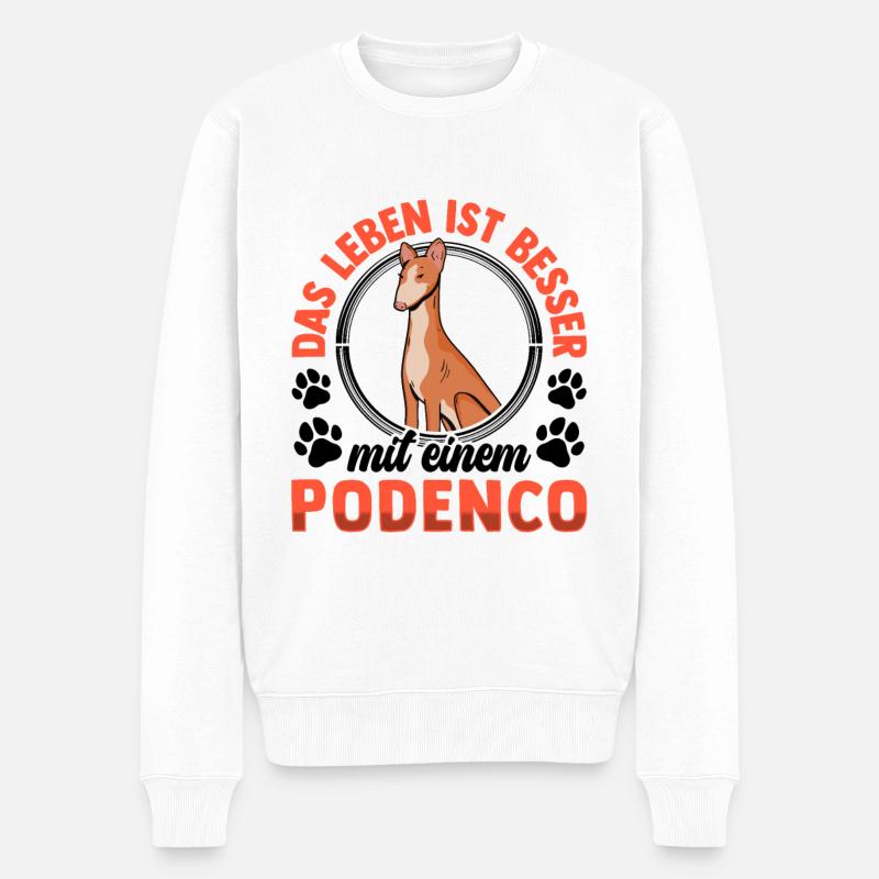 Leben mit Podenco spanischer Podenco - Männer Premium Bio Pullover - Weiß