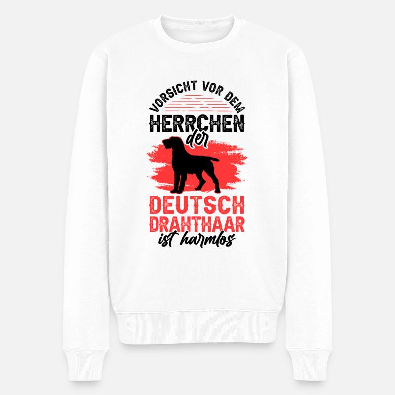 Deutsch Drahthaar Herrchen Jagdhund - Männer Premium Bio Pullover - Weiß